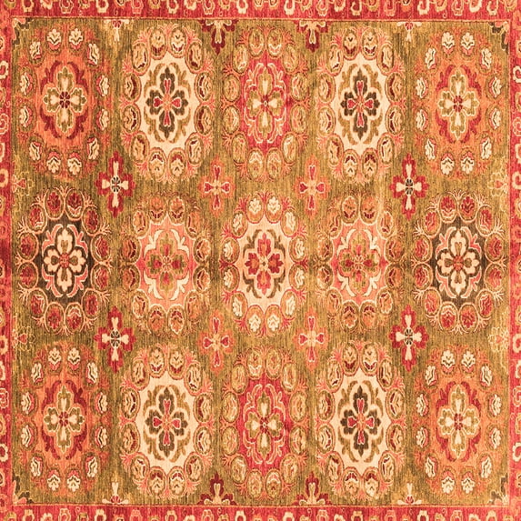 Ahgly Company Machine Washable Indoor Square Abstract Orange Modern Area Rugs, 8' Square