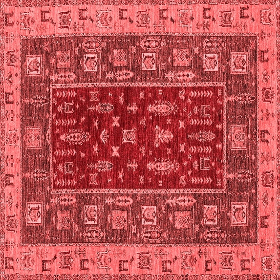 Ahgly Company Machine Washable Indoor Square Abstract Red Modern Area Rugs, 6' Square