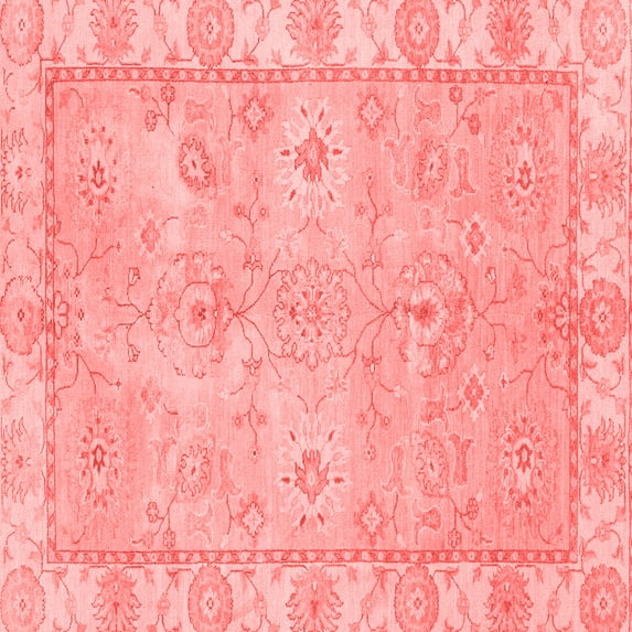 Ahgly Company Machine Washable Indoor Square Abstract Red Modern Area Rugs, 7' Square