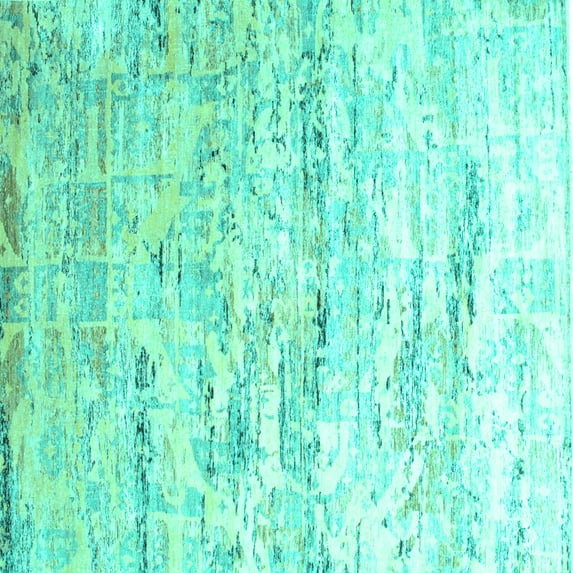 Ahgly Company Machine Washable Indoor Square Abstract Turquoise Blue Contemporary Area Rugs, 4' Square