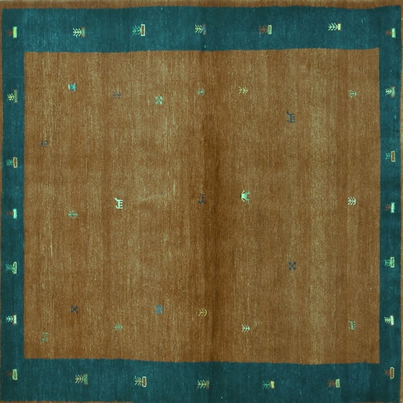 Ahgly Company Machine Washable Indoor Square Abstract Turquoise Blue Contemporary Area Rugs, 6' Square