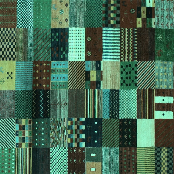 Ahgly Company Machine Washable Indoor Square Abstract Turquoise Blue Contemporary Area Rugs, 8' Square