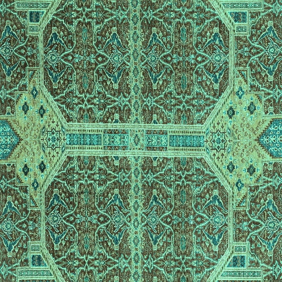 Ahgly Company Machine Washable Indoor Square Abstract Turquoise Blue Modern Area Rugs, 8' Square