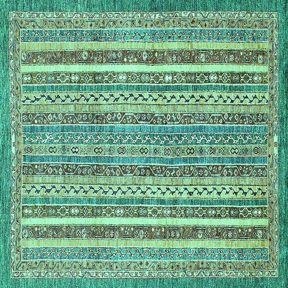 Ahgly Company Machine Washable Indoor Square Abstract Turquoise Blue Modern Area Rugs, 8' Square