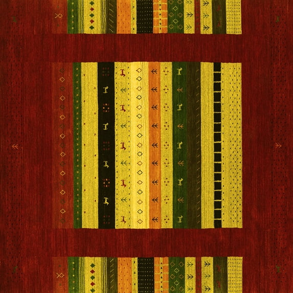 Ahgly Company Machine Washable Indoor Square Abstract Yellow Contemporary Area Rugs, 3' Square