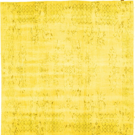 Ahgly Company Machine Washable Indoor Square Abstract Yellow Contemporary Area Rugs, 3' Square