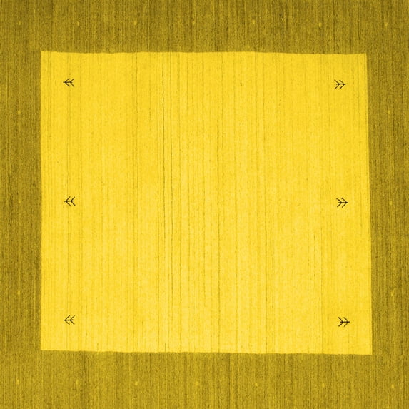 Ahgly Company Machine Washable Indoor Square Abstract Yellow Contemporary Area Rugs, 4' Square