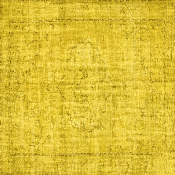 Ahgly Company Machine Washable Indoor Square Abstract Yellow Contemporary Area Rugs, 4' Square