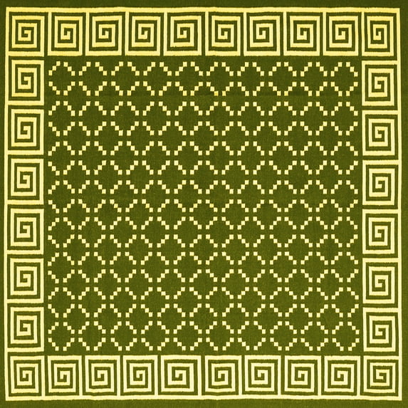 Ahgly Company Machine Washable Indoor Square Abstract Yellow Contemporary Area Rugs, 4' Square