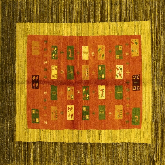 Ahgly Company Machine Washable Indoor Square Abstract Yellow Contemporary Area Rugs, 4' Square