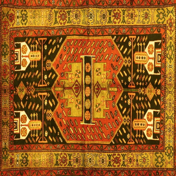 Ahgly Company Machine Washable Indoor Square Abstract Yellow Contemporary Area Rugs, 5' Square