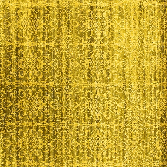 Ahgly Company Machine Washable Indoor Square Abstract Yellow Contemporary Area Rugs, 5' Square