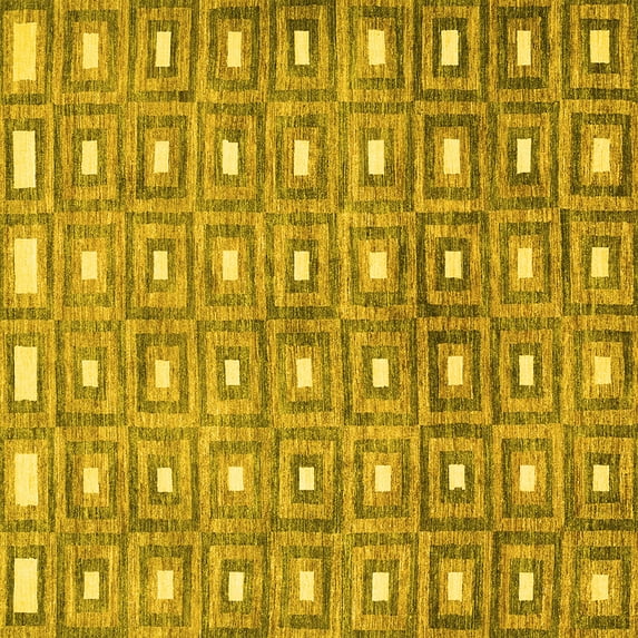 Ahgly Company Machine Washable Indoor Square Abstract Yellow Contemporary Area Rugs, 6' Square