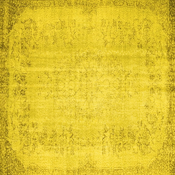 Ahgly Company Machine Washable Indoor Square Abstract Yellow Contemporary Area Rugs, 6' Square