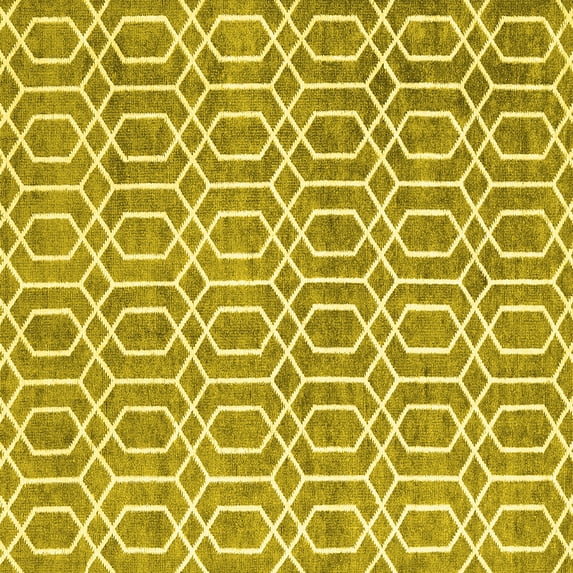 Ahgly Company Machine Washable Indoor Square Abstract Yellow Contemporary Area Rugs, 7' Square
