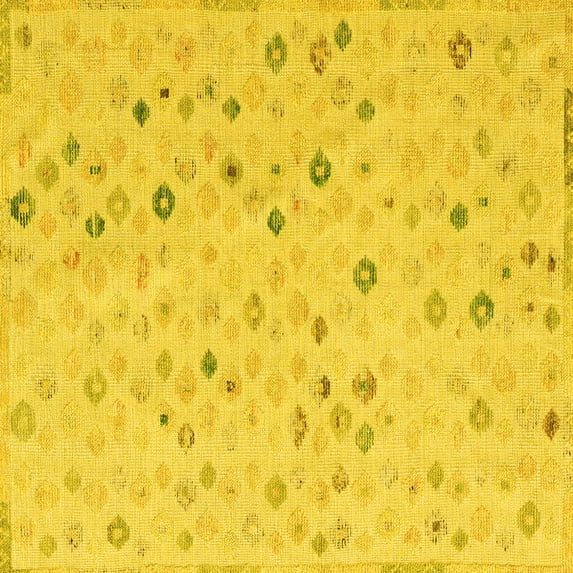 Ahgly Company Machine Washable Indoor Square Abstract Yellow Modern Area Rugs, 3' Square