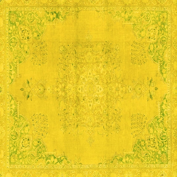 Ahgly Company Machine Washable Indoor Square Abstract Yellow Modern Area Rugs, 3' Square