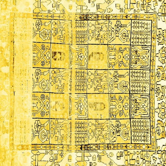 Ahgly Company Machine Washable Indoor Square Abstract Yellow Modern Area Rugs, 4' Square