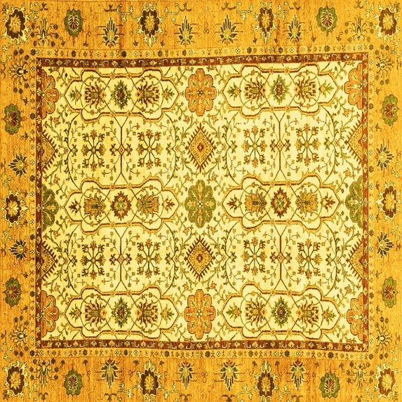 Ahgly Company Machine Washable Indoor Square Abstract Yellow Modern Area Rugs, 4' Square