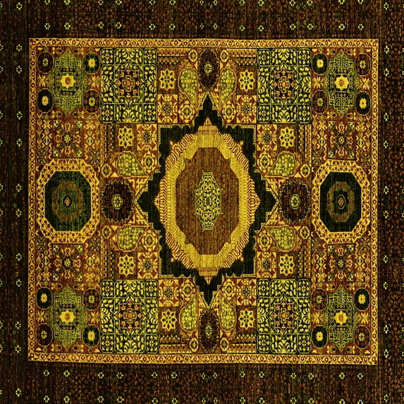Ahgly Company Machine Washable Indoor Square Abstract Yellow Modern Area Rugs, 4' Square