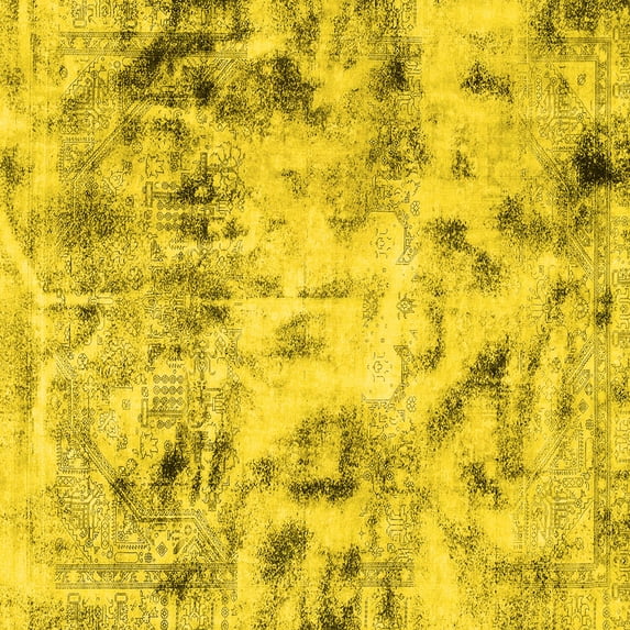 Ahgly Company Machine Washable Indoor Square Abstract Yellow Modern Area Rugs, 4' Square