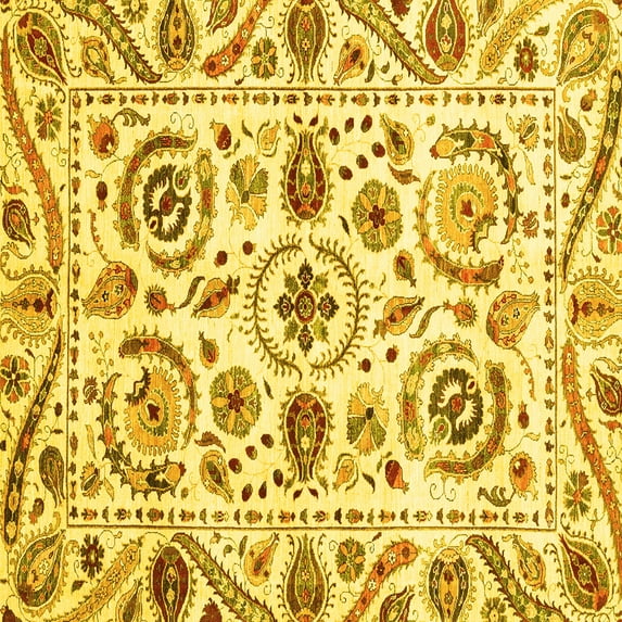 Ahgly Company Machine Washable Indoor Square Abstract Yellow Modern Area Rugs, 5' Square