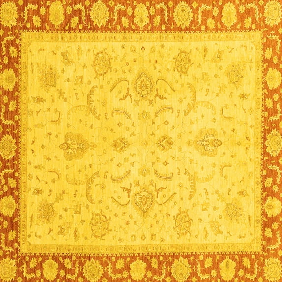 Ahgly Company Machine Washable Indoor Square Abstract Yellow Modern Area Rugs, 5' Square