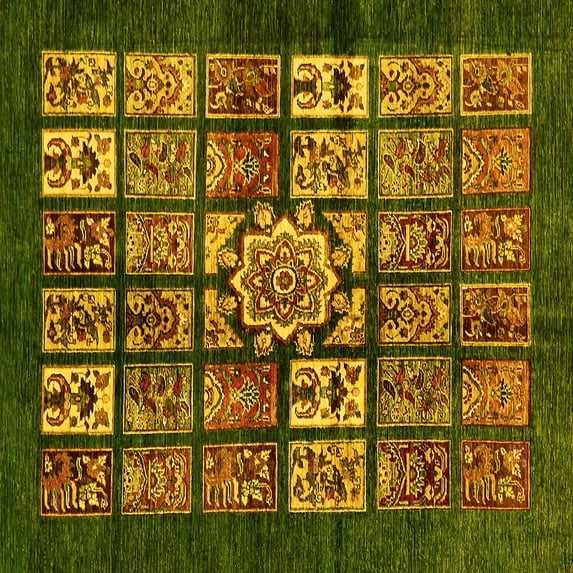 Ahgly Company Machine Washable Indoor Square Abstract Yellow Modern Area Rugs, 5' Square