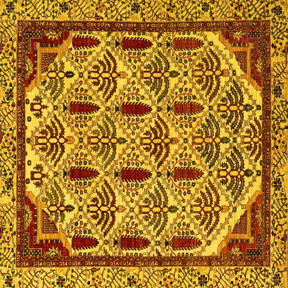 Ahgly Company Machine Washable Indoor Square Abstract Yellow Modern Area Rugs, 5' Square