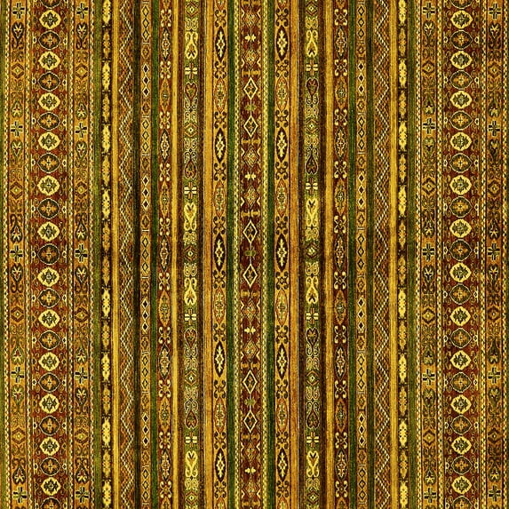 Ahgly Company Machine Washable Indoor Square Abstract Yellow Modern Area Rugs, 5' Square
