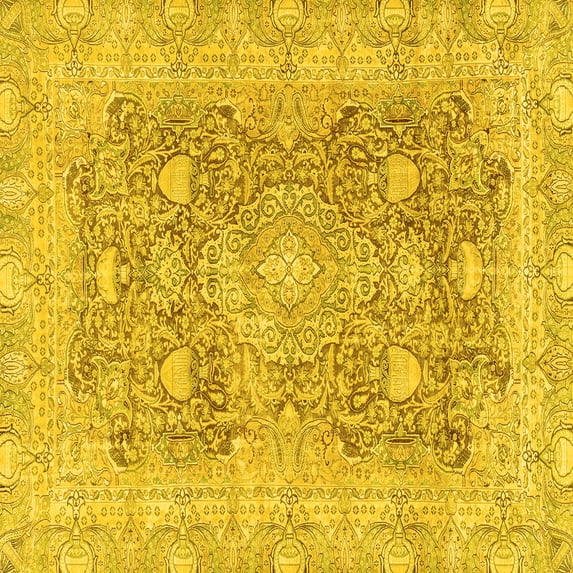 Ahgly Company Machine Washable Indoor Square Abstract Yellow Modern Area Rugs, 5' Square