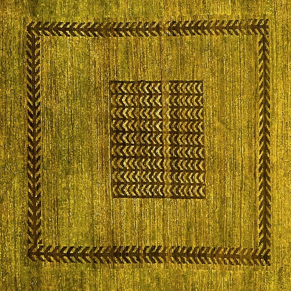 Ahgly Company Machine Washable Indoor Square Abstract Yellow Modern Area Rugs, 5' Square