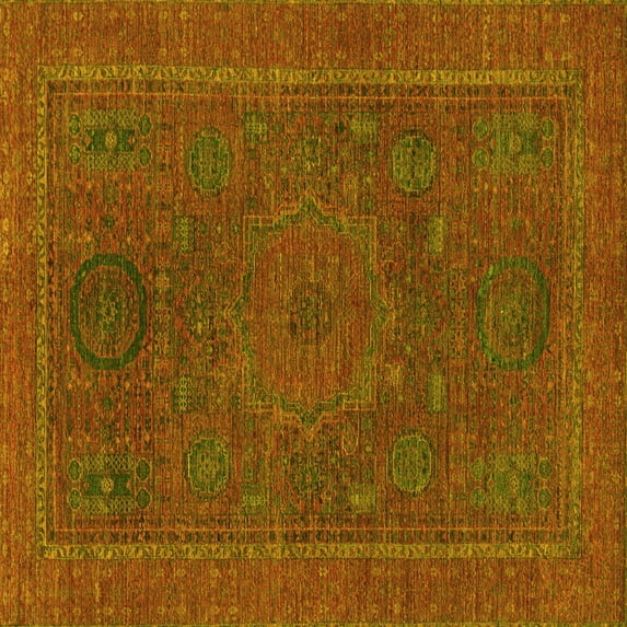 Ahgly Company Machine Washable Indoor Square Abstract Yellow Modern Area Rugs, 6' Square