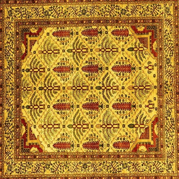 Ahgly Company Machine Washable Indoor Square Abstract Yellow Modern Area Rugs, 7' Square