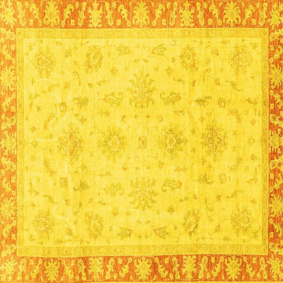 Ahgly Company Machine Washable Indoor Square Abstract Yellow Modern Area Rugs, 7' Square