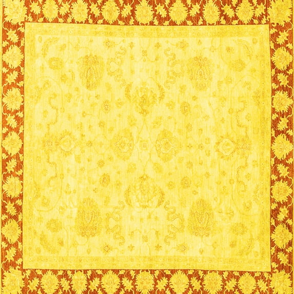 Ahgly Company Machine Washable Indoor Square Abstract Yellow Modern Area Rugs, 7' Square