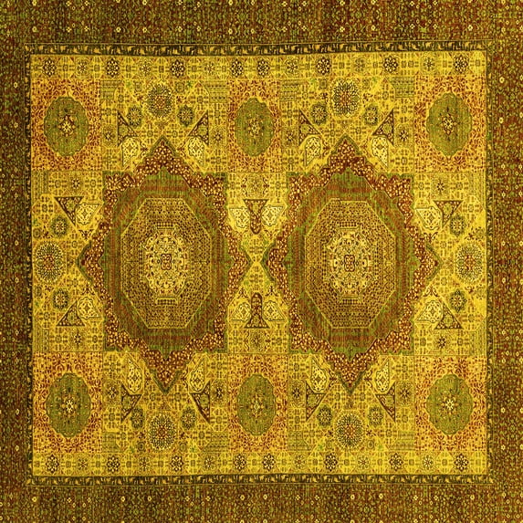 Ahgly Company Machine Washable Indoor Square Abstract Yellow Modern Area Rugs, 7' Square