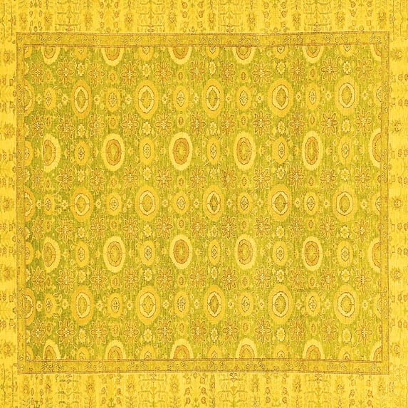 Ahgly Company Machine Washable Indoor Square Abstract Yellow Modern Area Rugs, 7' Square