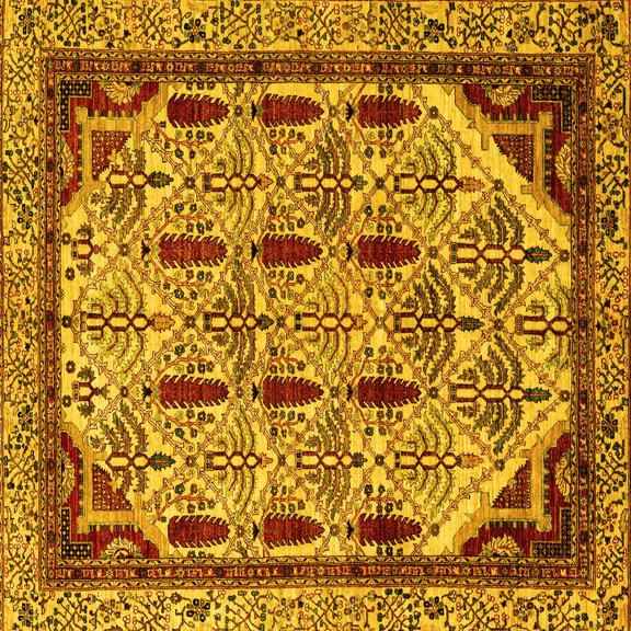 Ahgly Company Machine Washable Indoor Square Abstract Yellow Modern Area Rugs, 8' Square