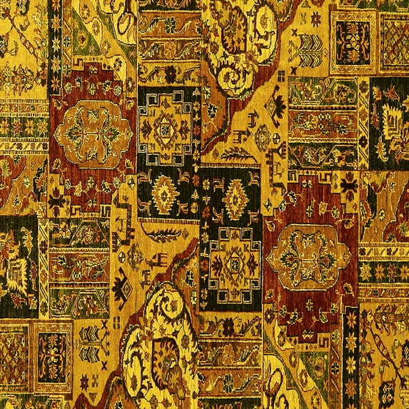 Ahgly Company Machine Washable Indoor Square Abstract Yellow Modern Area Rugs, 8' Square