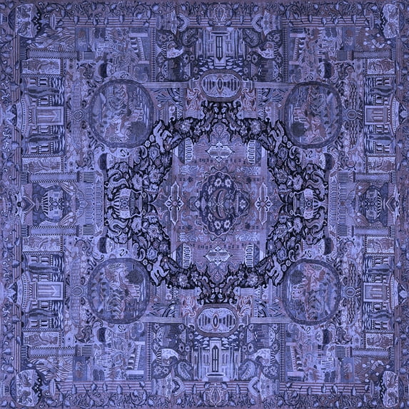 Ahgly Company Machine Washable Indoor Square Animal Blue Traditional Area Rugs, 6' Square