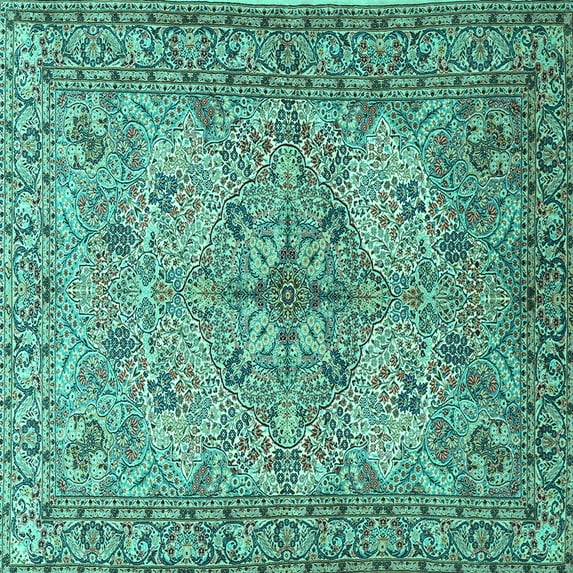 Ahgly Company Machine Washable Indoor Square Animal Turquoise Blue Traditional Area Rugs, 3' Square