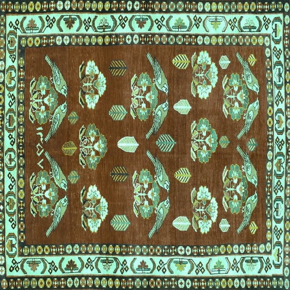 Ahgly Company Machine Washable Indoor Square Animal Turquoise Blue Traditional Area Rugs, 5' Square