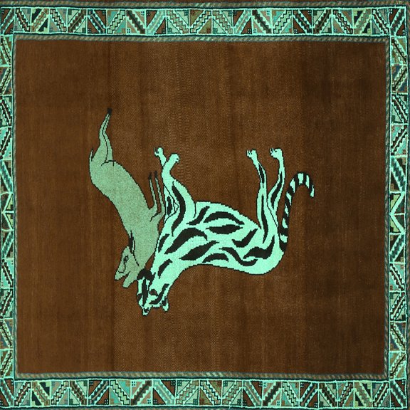 Ahgly Company Machine Washable Indoor Square Animal Turquoise Blue Traditional Area Rugs, 8' Square