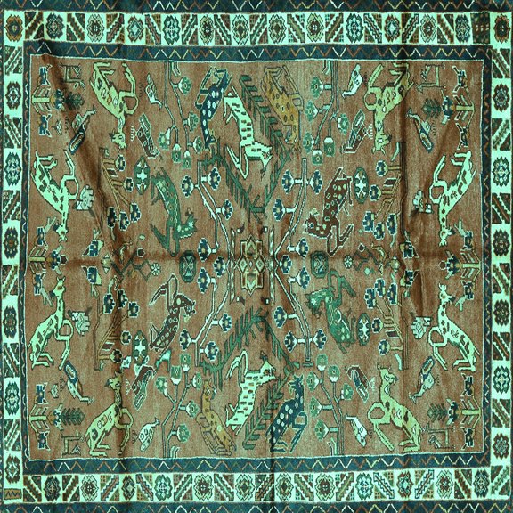 Ahgly Company Machine Washable Indoor Square Animal Turquoise Blue Traditional Area Rugs, 8' Square