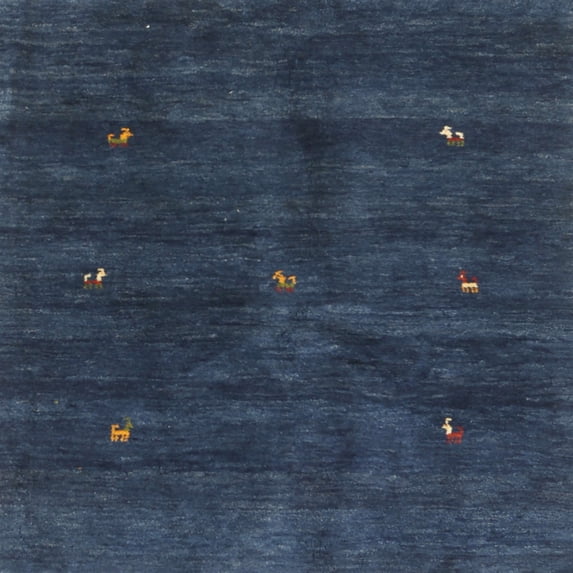 Ahgly Company Machine Washable Indoor Square Contemporary Blue Jay Blue Area Rugs, 4' Square