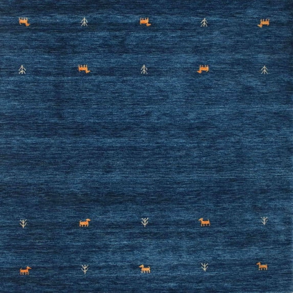 Ahgly Company Machine Washable Indoor Square Contemporary Blue Jay Blue Area Rugs, 6' Square