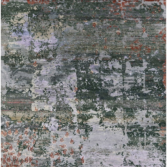 Ahgly Company Machine Washable Indoor Square Industrial Modern Black Area Rugs, 4' Square