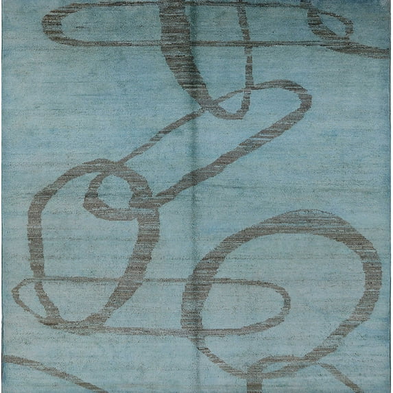 Ahgly Company Machine Washable Indoor Square Industrial Modern Blue Hosta Blue Area Rugs, 3' Square
