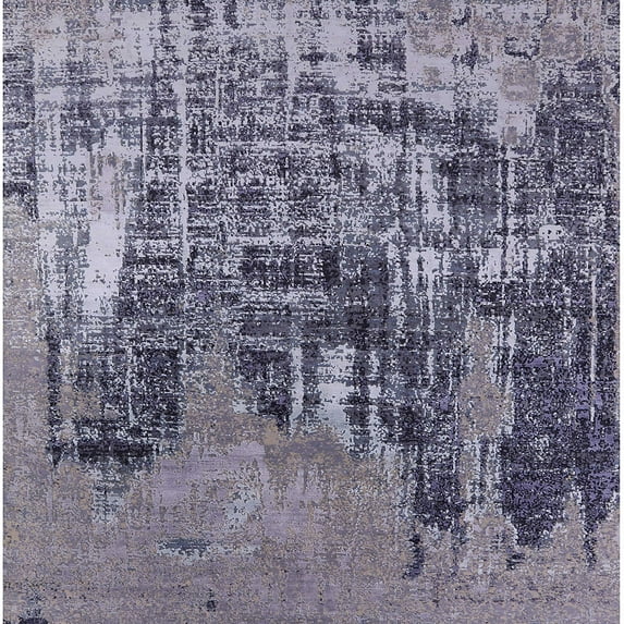 Ahgly Company Machine Washable Indoor Square Industrial Modern Purple Navy Blue Area Rugs, 8' Square